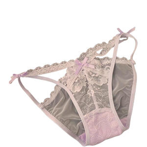 Vente en gros de lingerie sexy pour femmes, string en nylon à fines bretelles croisées, triangle, dentelle, nœud, chaud et mignon - Product Image 5
