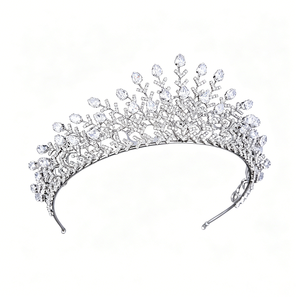 Couronnes et diadèmes élégants vintage en cristal CZ marquise, bandeaux royaux argentés pour mariée, accessoires de cheveux de mariage pour femmes - Product Image 3