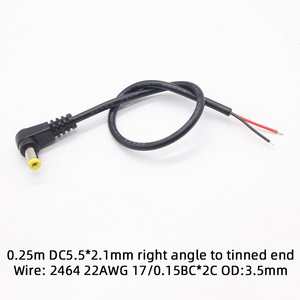 Kanan siku DC5.5 X 2.1mm DC5.5 X 2.5mm Stripped Tinned Pigtail Dc5525 5521 Plug Dc <span class=keywords><strong>Power</strong></span> Male Female kabel ekstensi
