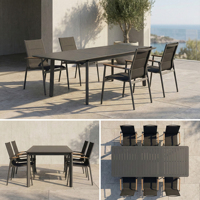 Table de salle à manger moderne en alliage d'aluminium robuste, extensible, à feuilles papillon, auto-rétractable, durable et résistante aux intempéries pour hôtel, école, villa