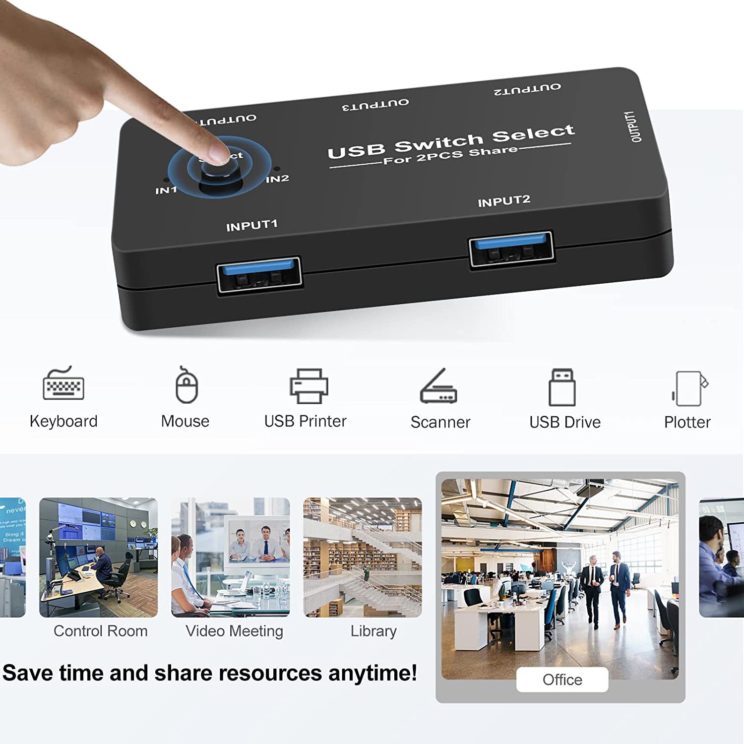 USB 3.0 KVM Switch HDMI 2 PC 1 Monitor 4K@60Hz, 2 Port KVM Schakelaars 2 PC Aandeel 4 USB 3.0 ApparatenDraadloze Muis Toetsenbord Printer Scanner, met 3 Kabels en Wired Remote