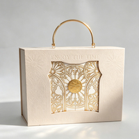 Boîte cadeau rigide de luxe personnalisée Forest Packing avec poignée métallique, estampage à chaud doré et fenêtre pour gâteaux de lune, cosmétiques, thé - Vente en gros