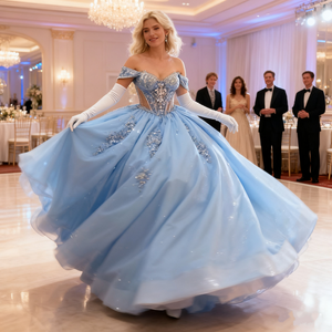 2026 플래너 빛나는 라이트 블루 오프 숄더 크리스탈 Quinceanera 원피스 바닥 길이 Vestidos 로얄 볼 가운 사용자 정의 - Product Image 4