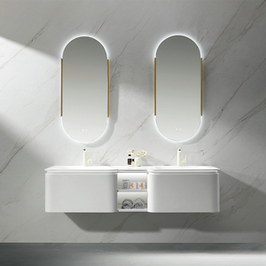 Meubles de salle de bain modernes en bois massif imperméable avec finition peinture PVC, double vasque et miroir pour hôtel et appartement - Product Image 4