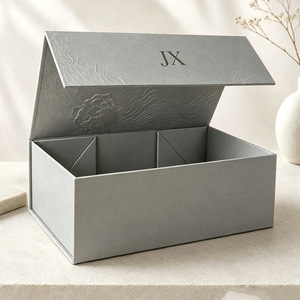 Boîte cadeau magnétique pliable Jin Xin en papier kraft gris, personnalisable avec couvercle à rabat pour emballage haut de gamme - Product Image 1