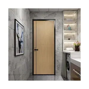 China Factory Brown Color Wood Veneer Wooden Exterior Doors Aluminum Clad Wood Casement Door