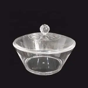 Durable Tableware Disposable Reusable Acrylic Plastic Round Salad Bowl With Transparent Cover Lid For Restaurant And Family