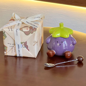 Regalo de Cumpleaños para Hombres y Mujeres, Linda Taza de Cerámica con Forma de Berenjena, con Tapa y Cuchara, Apta para <span class=keywords><strong>Microondas</strong></span>, Presentada en Caja de Regalo - Product Image 5