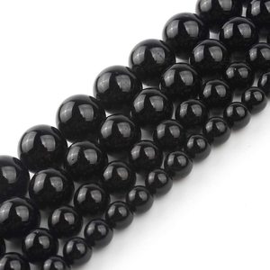 Hạt đá quý <span class=keywords><strong>Tourmaline</strong></span> đen tự nhiên, hình tròn, rời, dùng làm đồ trang sức, vòng tay, vòng cổ, dây dài 15.5 inch, bán buôn - Product Image 3