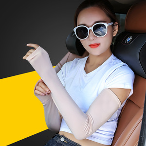 Manchons de cyclisme unisexes en soie glacée, couleur unie, haute élasticité, protection solaire pour sports de plein air, été, sans doigts - Product Image 2