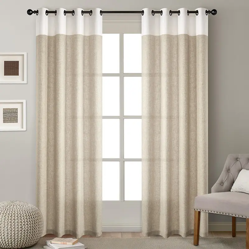 Factory Supply Living Room Wide Sheer Faux Linen Fabric for Textured Window Curtain Set