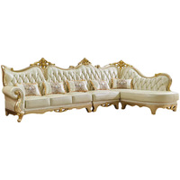 Fabricant personnalisé nouveau design de canapé antique de style européen de luxe ensembles de canapés villa classiques en cuir véritable doré