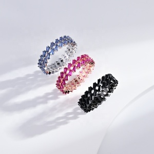 wholesale brass Geometric round stone party <b>ring</b> colorful cubic zirconia gold plated 14k wedding Baguette cut <b>adjustable</b> <b>rings</b> - Product Image 1