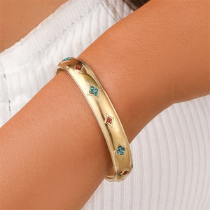 Retro Simple Fashion Stainless Steel Geometric Colorful Zircon Charm <b>Adjustable</b> Cuff Bangle <b>Bracelets</b> for Women - Product Image 2