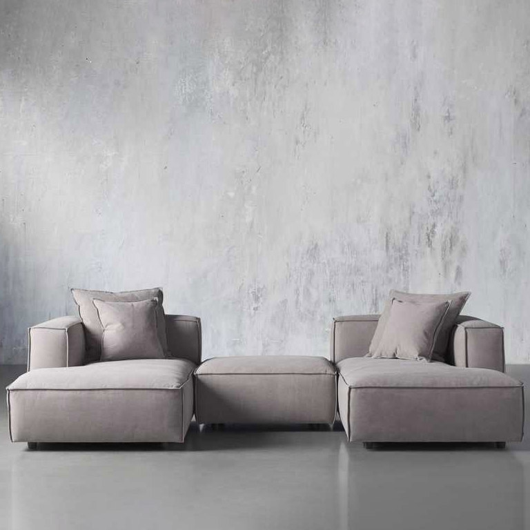 Luxury cloth indoor home furniture 3 pieces double chaise modular L shape sectional Living Room Sofas