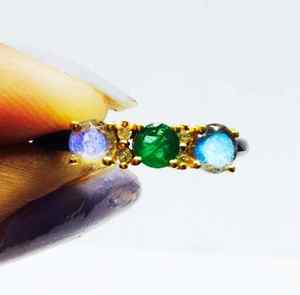 Anillo fino de Plata de Ley 925 Eternity Vermeil, Alianza de boda clásica, piedra preciosa multicolor Esmeralda ajustable para ocasiones de fiesta - Product Image 2