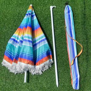 Parasol de plage extérieur 2M à franges, en polyester, ouverture manuelle, anti-UV, pour terrasse, base en acier, impression couleur intégrale, style côtier - Product Image 3