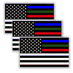 Calcomanía Personalizada de la Bandera Estadounidense con Línea Azul Delgada Reflectante de 3 Piezas - <span class=keywords><strong>5</strong></span> x 3 Pulgadas (12.7 x 7.62 cm) - Adhesivo de PVC para Automóvil para Apoyo - Product Image 1