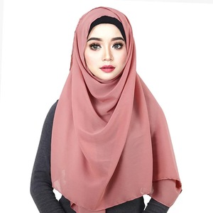 Nuovo Design Malaysia Chiffon Hijab musulmano da donna in puro colore sciarpa arriccia - Product Image 6