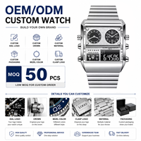 Montre à quartz double pour homme Lige FB0011, bracelet en acier inoxydable, chronographe numérique multifonction, montre-bracelet sport OEM ODM