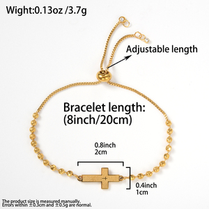Pulseras de Lujo de Acero Inoxidable Ajustables con Cadena de Caja Deslizante, Cruz Grabada, Bola, Cuentas y Cristal, Extensor, Venta al por Mayor para Mujeres - Product Image 6