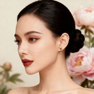 [งานแสดงเครื่องประดับนานาชาติฮ่องกง]ต่างหูดีไซน์ดอกโบตั๋นเคลือบทองประดับทับทิมและมรกตสำหรับสไตล์นีโอไชนีส - Product Image 5