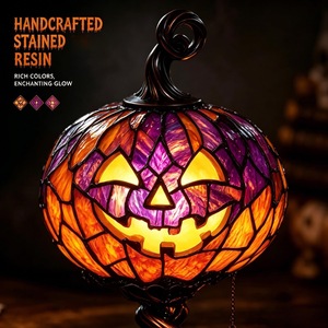 Lámpara de Mesa de Resina Estilo Vidrio Teñido con Forma de Calabaza de Halloween, Figura Decorativa Luminosa, Luz Nocturna, Dropshipping Shopify - Product Image 4
