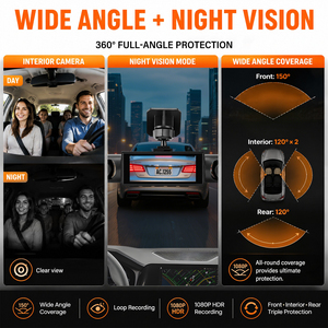 Podofo 3.16" Car <strong>Dashcam</strong> 1080P 4-Lens Camera Front and Side Car DVR Loop Recording Wide-Angle 360 Full Protection Night Version - Product Image 4