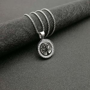 Collier pendentif arbre de vie en acier titane avec incrustation de zircon, bijoux unisexe, cadeau - Product Image 2