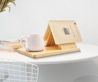 Support de livre et de tasse en bois massif personnalisé pour bureau, petit support de livre triangulaire avec porte-gobelet