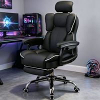 Chaise de bureau exécutive moderne en cuir PU avec accoudoirs réglables et cadre en aluminium, pivotante et inclinable, pour chambre à coucher – En stock