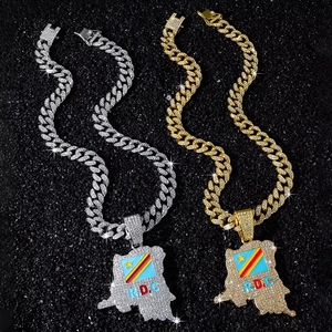 Collar con Colgante de Mapa de la República Democrática del Congo, Chapado en Oro de 14K, Aleación de Zinc, Esmalte de Color, Diseño Cultural Africano, Estilo Casual/Deportivo - Product Image 1