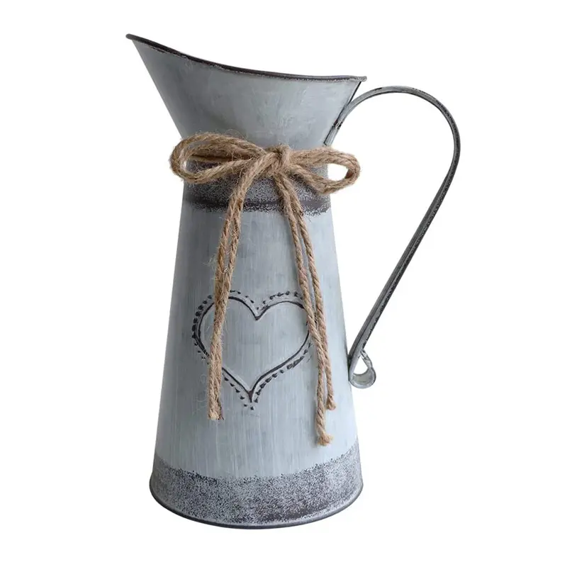 Dropshipping Galvanized Metal Rustic Flower Vase Metal Pitcher Vase Galvanized Bucket with Handle for Wedding Home Garden