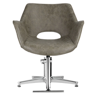 Fauteuil de coiffure moderne en similicuir gris vintage ajouré, réglable en hauteur par vérin hydraulique et pivotant à 360°