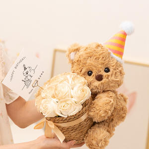 Linda cesta de flores oso de peluche juguete de peluche creativo para niños comodidad y compañí<span class=keywords><strong>a</strong></span> muñeca chico cumpleaños y regalo del Dí<span class=keywords><strong>a</strong></span> de San Valentín - Product Image 4