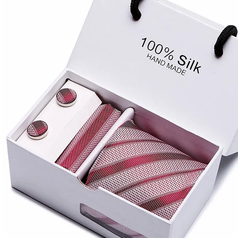 YYTS1065 Set Kotak Hadiah Sulam Jacquard Sutra 100% Bisnis Pernikahan Formal Pria Dasi Hanky Cufflink Set