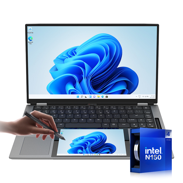 Wholesale HL156GW Customizable Logo 15.6" + 7" Dual Screen Business Laptop N150 Quad-Core 8GB SSD 11 Pro for Bulk Orders