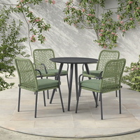 Ensemble de table ronde HPL pour restaurant, ensemble de table à manger en aluminium tressé à dossier haut pour l'extérieur et l'intérieur