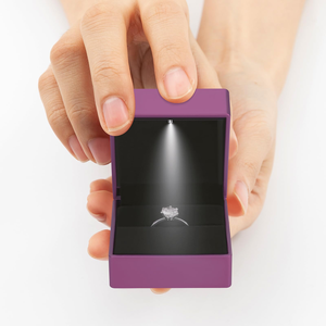 High End Brushed Leather Right Angle Flip Cover with LED <b>Light</b> Jewelry Box, Ring to Ring Jewelry Packaging Box Wholesale - Product Image 3