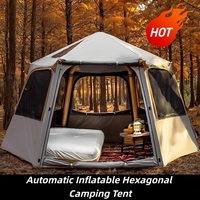 Tente de camping hexagonale gonflable automatique portable 2025, imperméable et résistante aux UV, auvent pare-soleil pour 3 à 5 personnes
