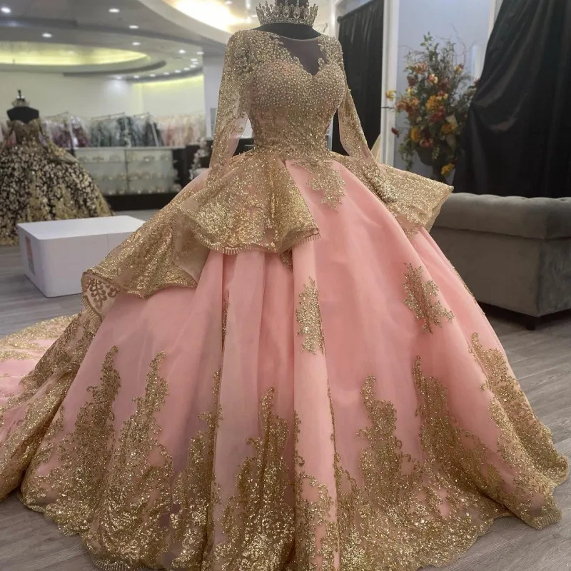 Sleeve Gold And Pink Quinceanera Pink Quinceanera Dress GL3075 Comes In  Colors  Bettyonce's Boutique