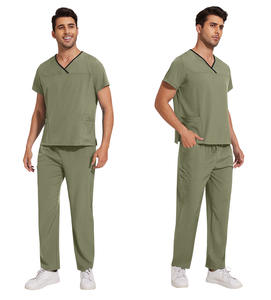 Performance travailleur de la santé noir col en v hommes gommages uniformes ensemble à la mode Spa clinique dentaire hôpital uniforme manches courtes - Product Image 2