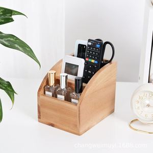Caja de almacenamiento de escritorio de madera maciza con divisiones, organizador rectangular para suministros de oficina y control remoto - Product Image 4