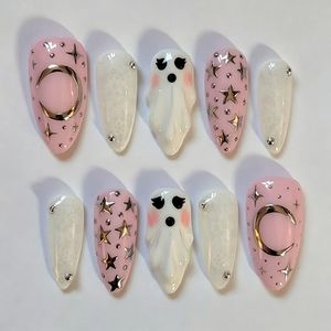 Ongles français nude pré-dessinés populaires, personnalisables en gros, faux ongles en gel amande couleur unie avec bord blanc - Product Image 1