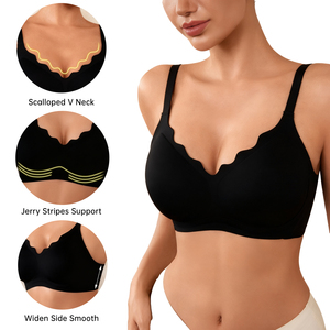Reggiseno Senza Cuciture e Senza Ferretto da Donna, con Scollo a V Festonato, Push-up, Supporto in Gel, Lati Larghi, Morbido e Confortevole - Product Image 3