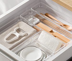 25 PCS Clear Plastic Drawer Organizers Set 4-Size Versatile Bathroom and Vanity Drawer Organizer Trays