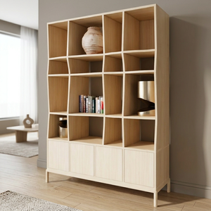 Étagère à livres en bois moderne avec portes, étagère modulaire autoportante pour salon, bureau à domicile, design scandinave - Product Image 4