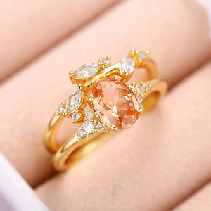 Set di Anelli con Petali di Foglia e Zirconi per Donne, Gioielli Eleganti e Minimalisti alla Moda - Product Image 4