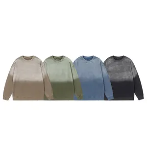 Rửa Axit Trống Crewneck Áo Cổ Điển Dài Tay Áo 380 GSM Cotton Gradient Màu Sắc Quá Khổ Tùy Chỉnh Quần Áo Mens Quần Áo