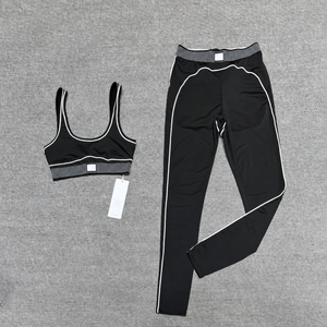 Ao Women's Yoga Set with Black and White Striped Elastic Band, Streamlined Edging, and Color-blocked Design.